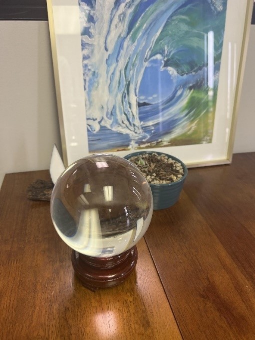 Crystal ball on a desk 