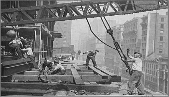 black and white photo of ironworkers at work